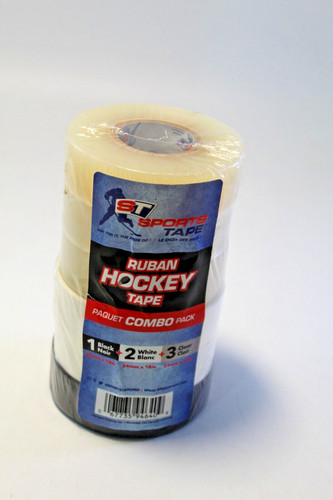 Sports Tape Hockey Tape Six Pack White, Black & Clear Stick & Shin Pad Tape
